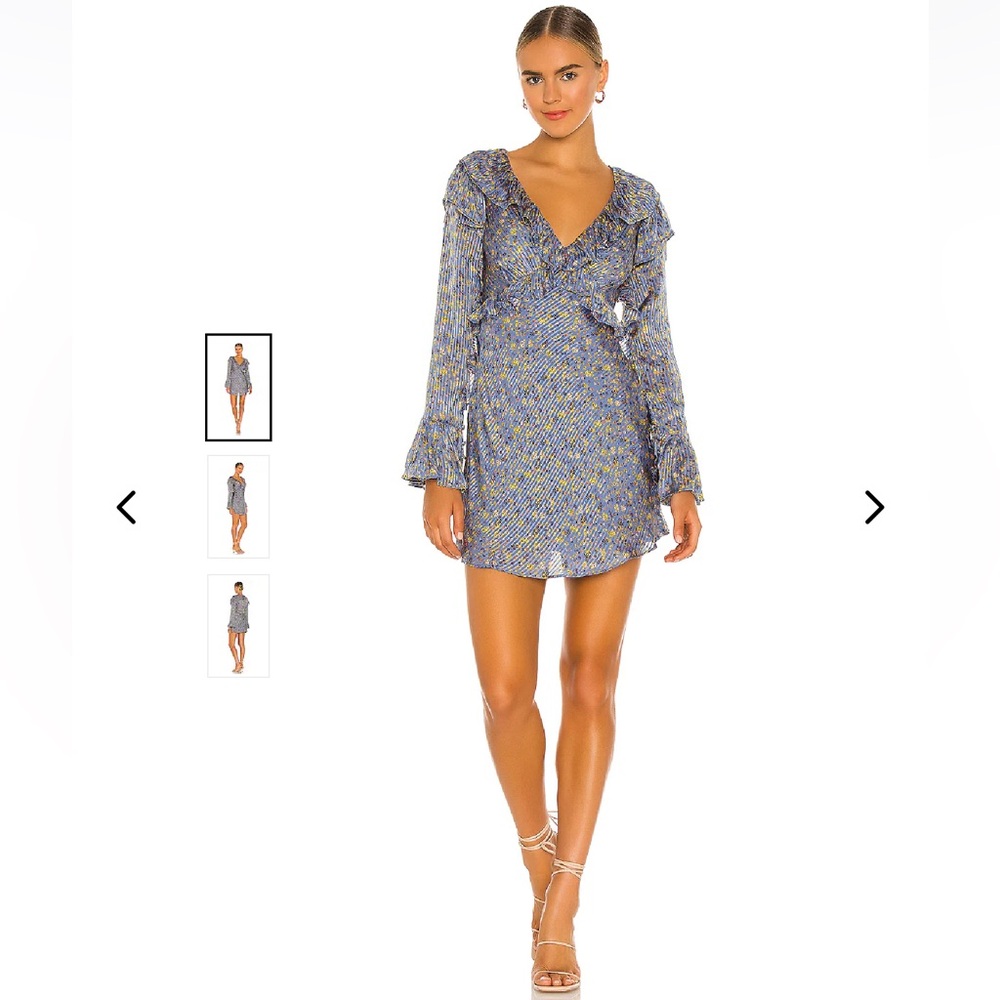 NWT Free People 4 Sweetest Thing Mini Dress Ruffles Plunge Midnight Cowboy